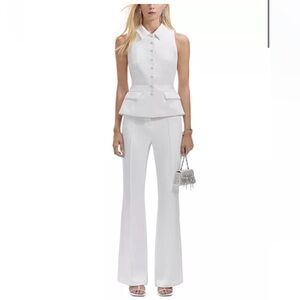 Self-Portrait White Sleeveless Peplum Top with Wide-Leg Pants